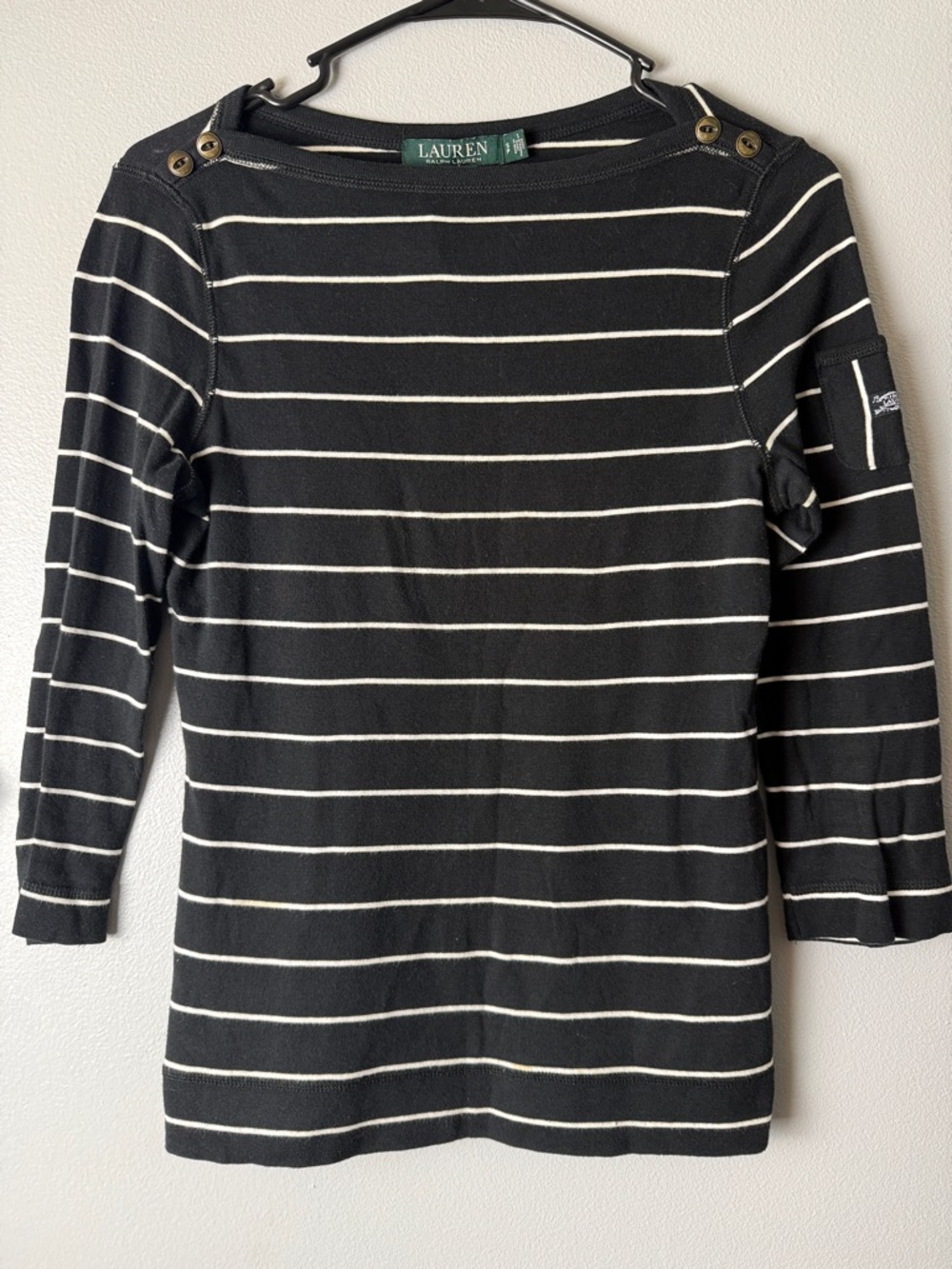 Lauren Ralph Lauren Black and White Striped Boatneck Knit Top